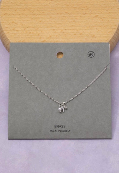 Dainty Cross Pearl and Charm Necklace in Silver