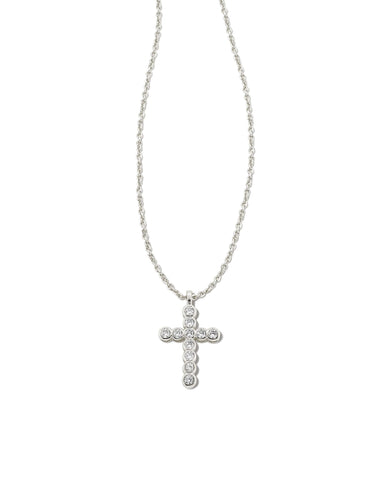 Cross Crystal Pendant Necklace in Rhodium