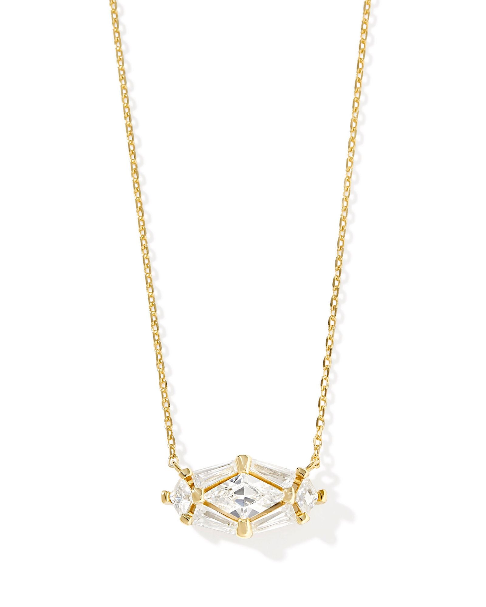 Lindy Rae Elisa Gold Short Pendant Necklace in Gold White Crystal