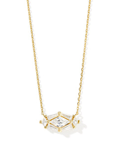 Lindy Rae Elisa Gold Short Pendant Necklace in Gold White Crystal