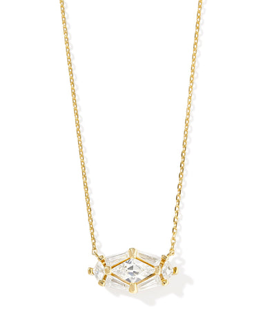 Lindy Rae Elisa Gold Short Pendant Necklace in Gold White Crystal