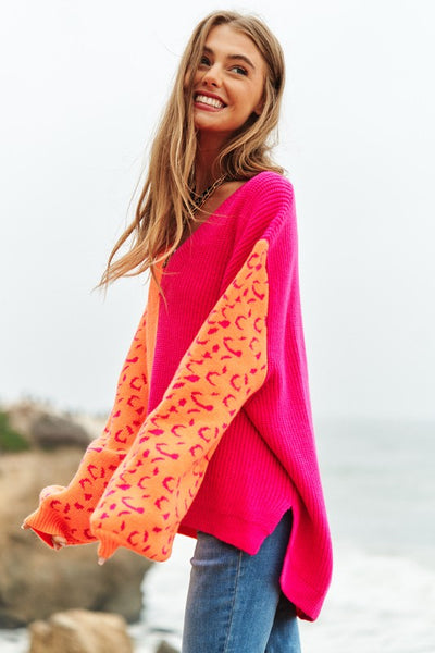 Leopard Oversized Colorblock Sweater