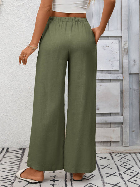 Lovesoft - High Waist Cotton Linen Wide Leg Pants with Pockets