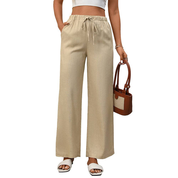 Lovesoft - High Waist Cotton Linen Wide Leg Pants with Pockets