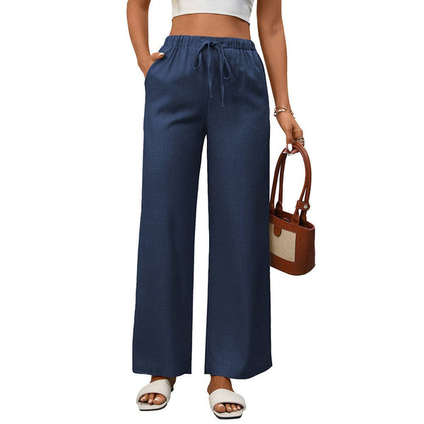 Lovesoft - High Waist Cotton Linen Wide Leg Pants with Pockets