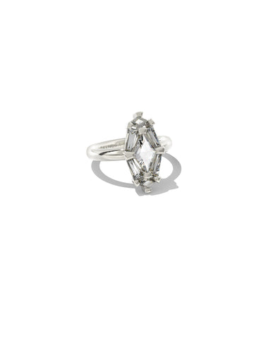 Lindy Rae Elyse Gold Cocktail Ring in Silver White Crystal