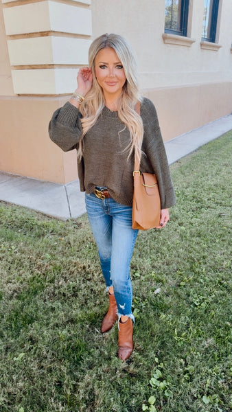 Bailey Ballon Sleeve in Dark Olive