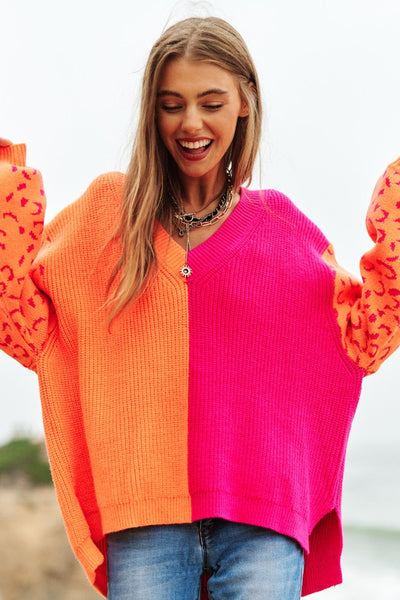 Leopard Oversized Colorblock Sweater