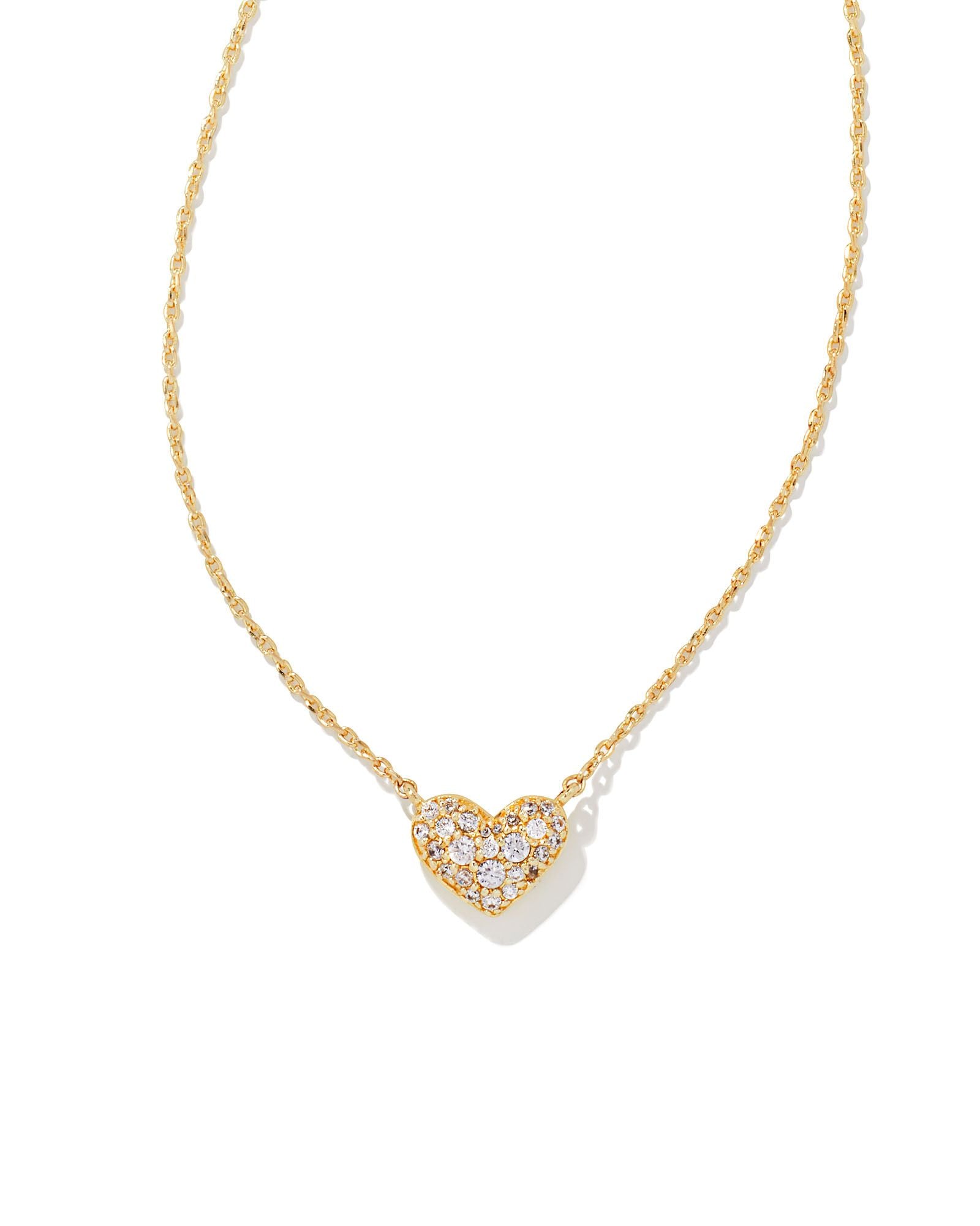 Ari Pave Crystal Heart Necklace in Gold and CZ