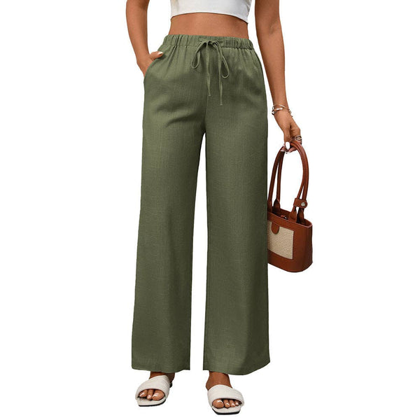 Lovesoft - High Waist Cotton Linen Wide Leg Pants with Pockets