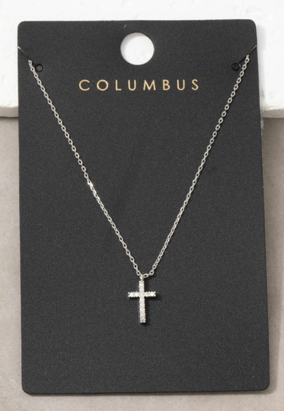 Pave Cross Necklace in Silver