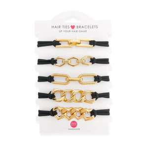 Hair Tie Bracelet Set in Black and Gold