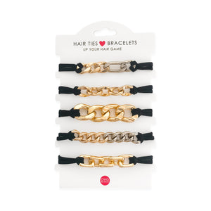 Hair Tie Bracelet Set in Black and Multi-Tone