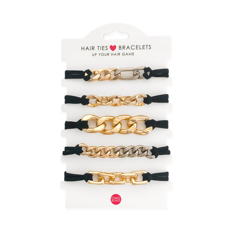 Hair Tie Bracelet Set in Black and Multi-Tone