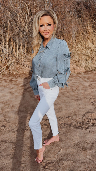 Britney Bow Denim Blouse