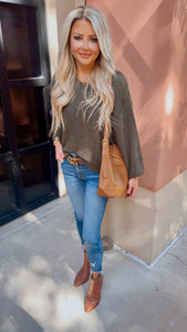 Bailey Ballon Sleeve in Dark Olive