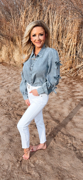 Britney Bow Denim Blouse