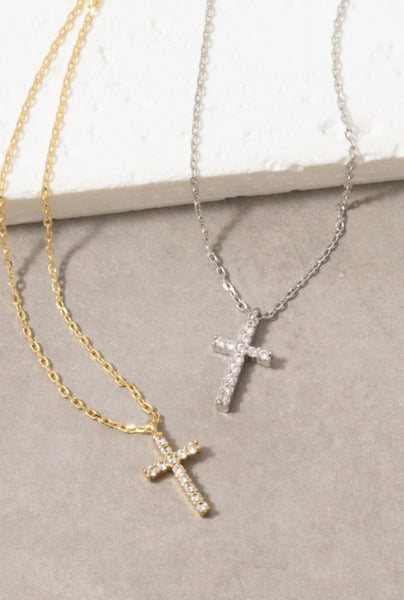 Pave Cross Necklace in Silver