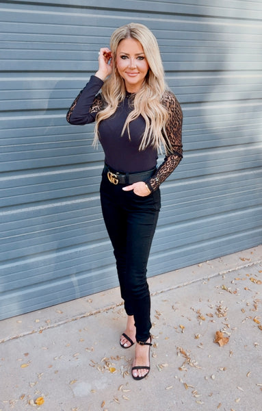 Leslie Leopard Sleeve Blouse