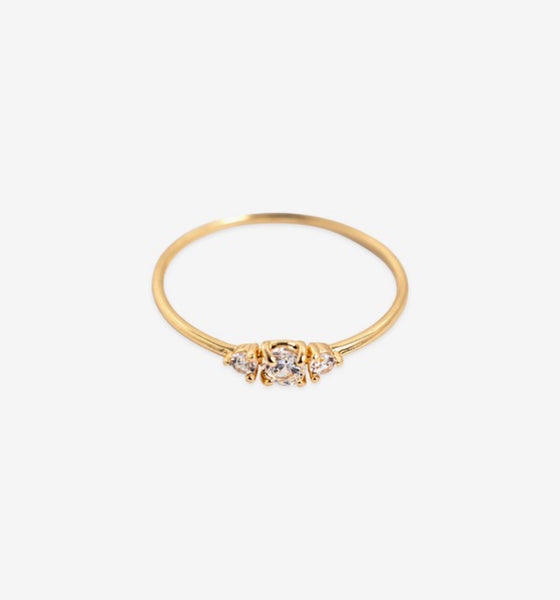 Dainty Three-stone Crystal Ring in Gold