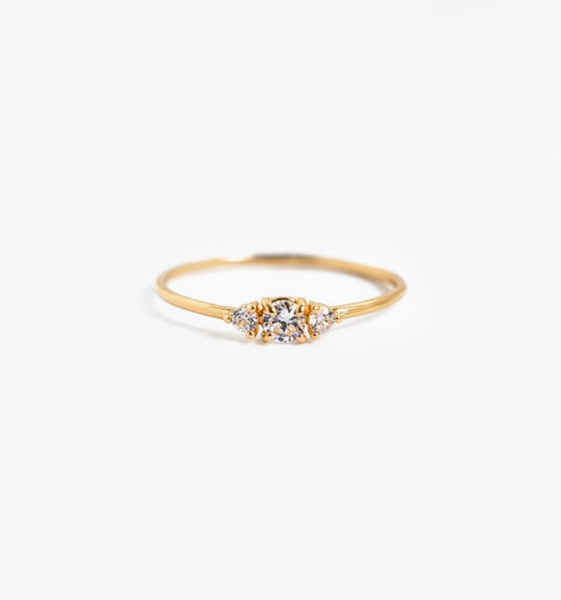 Dainty Three-stone Crystal Ring in Gold
