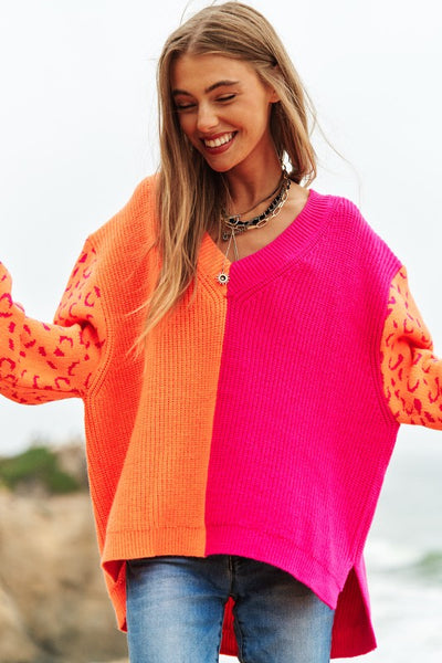 Leopard Oversized Colorblock Sweater