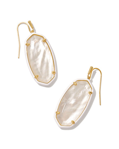 Elle Enamel Frame Drop Earrings in Gold Ivory Mix