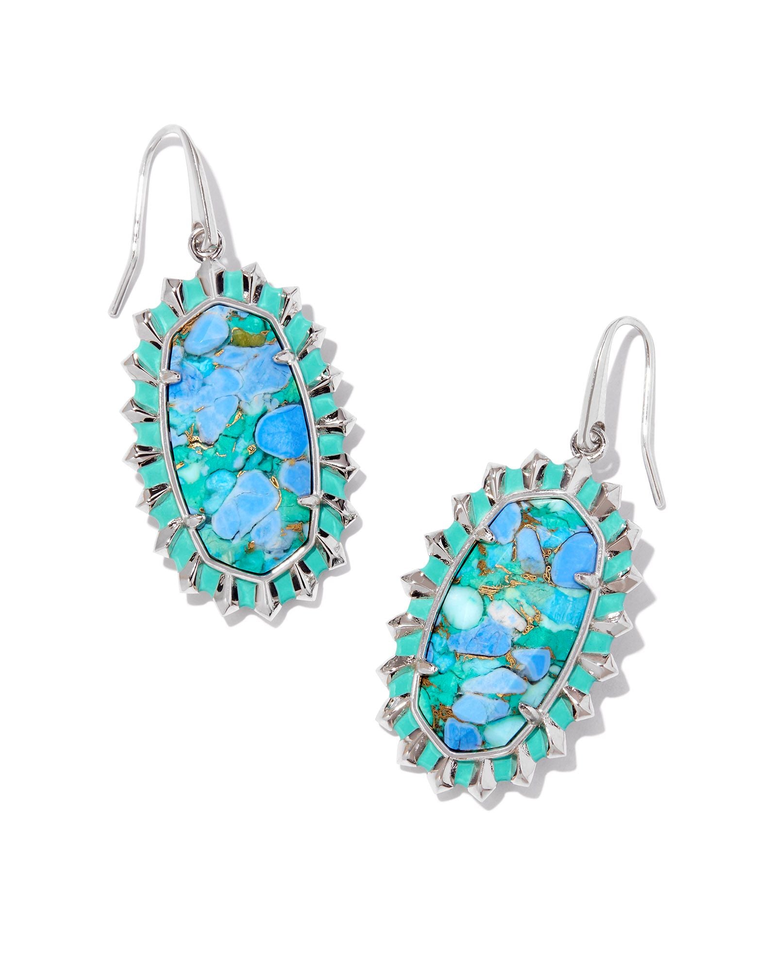 Dani Color Burst Frame Drop Earrings in Silver Bronze Veined AquaMagnesite