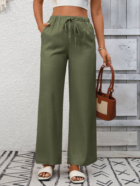 Lovesoft - High Waist Cotton Linen Wide Leg Pants with Pockets