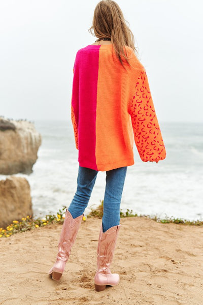 Leopard Oversized Colorblock Sweater