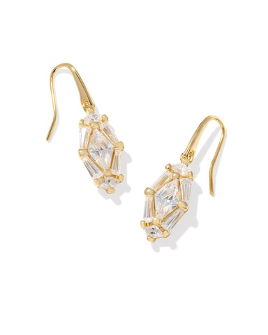 Lindy Rae Elle Drop Earrings in Gold White Crystal