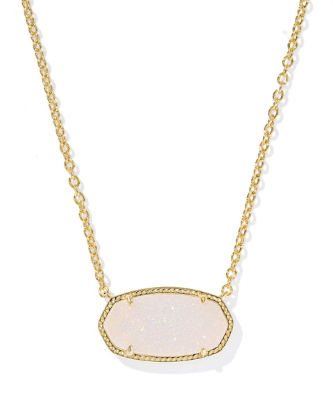 Elisa Statement Short Pendant Necklace in Gold Iridescent Druzy