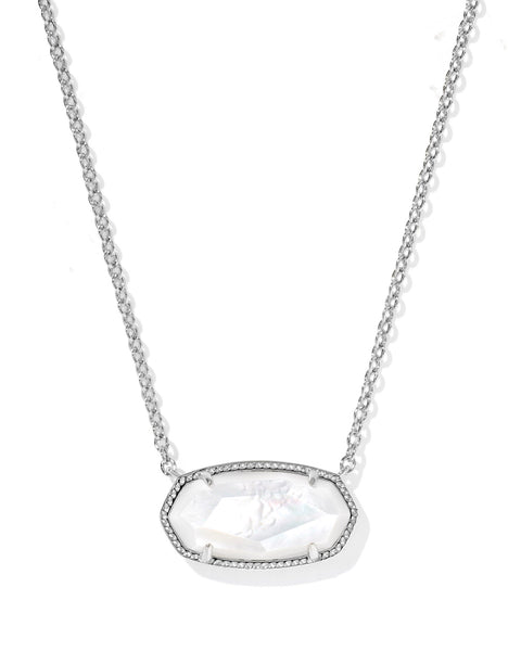 Elisa Statement Short Pendant Necklace in Silver Ivory Mother of Pearl