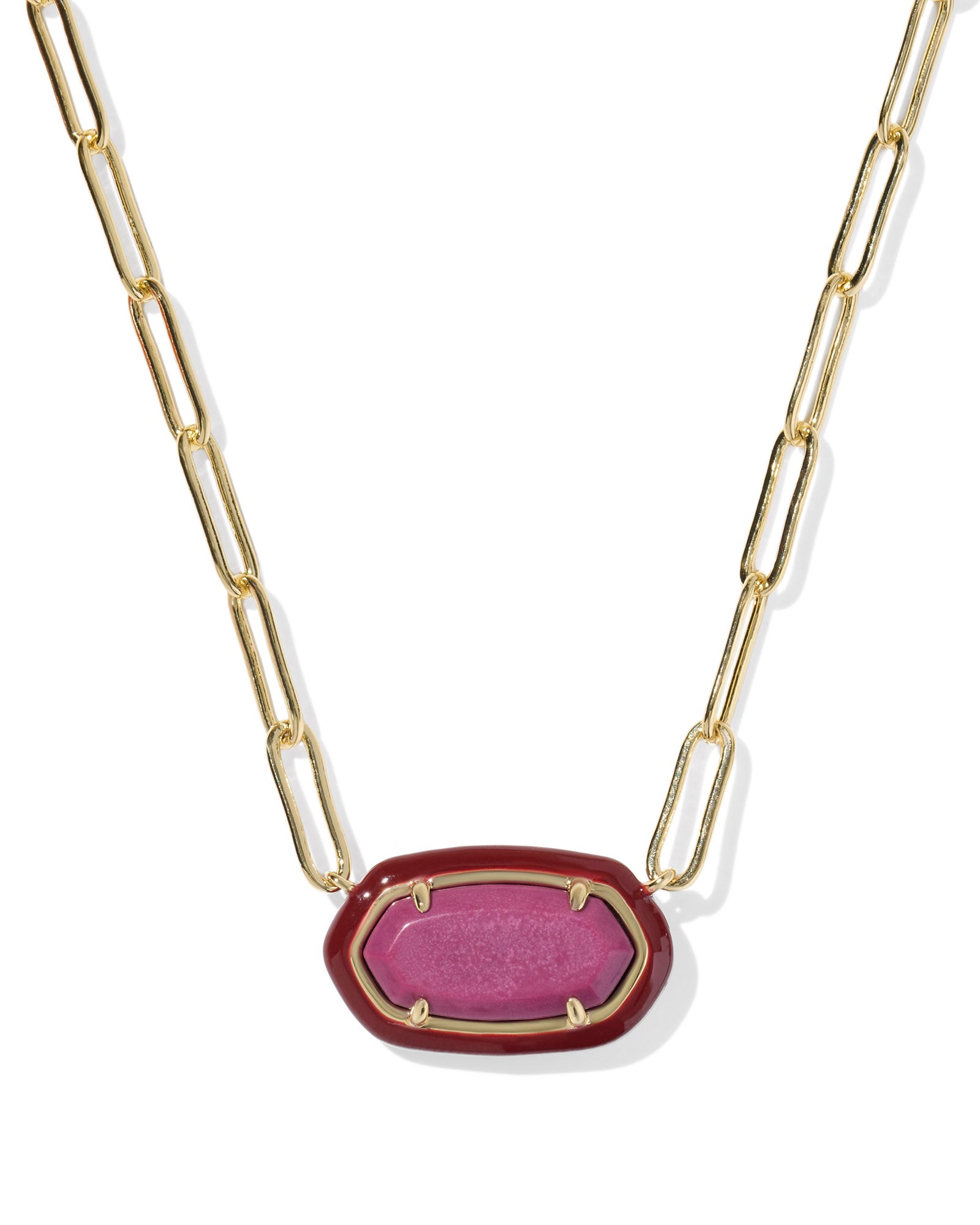 Elisa Enamel Frame Paperclip Necklace in Gold Maroon Magnesite