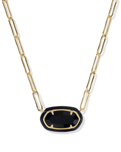 Elisa Enamel Frame Paperclip Necklace in Gold Black Agate