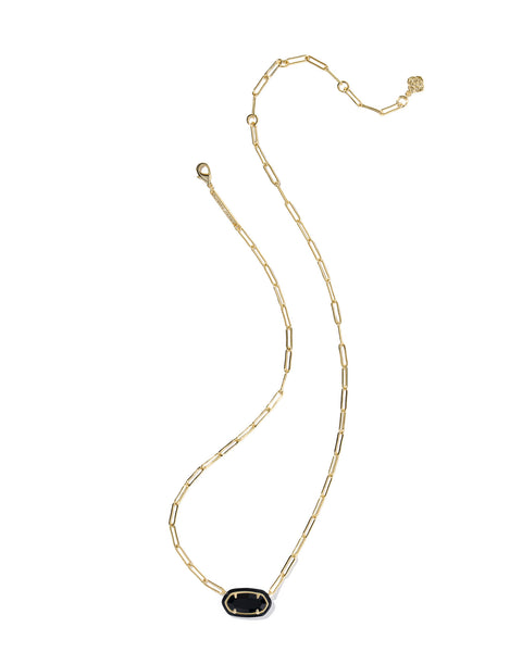 Elisa Enamel Frame Paperclip Necklace in Gold Black Agate