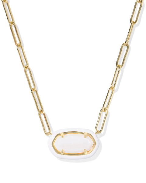 Elisa Enamel Frame Paperclip Necklace in Gold White Mother of Pearl
