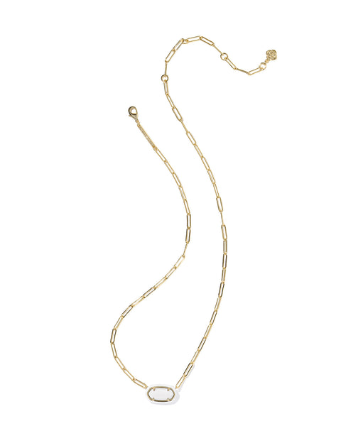 Elisa Enamel Frame Paperclip Necklace in Gold White Mother of Pearl
