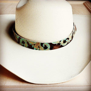 Turquoise Floral Embossed Leather Hat Band