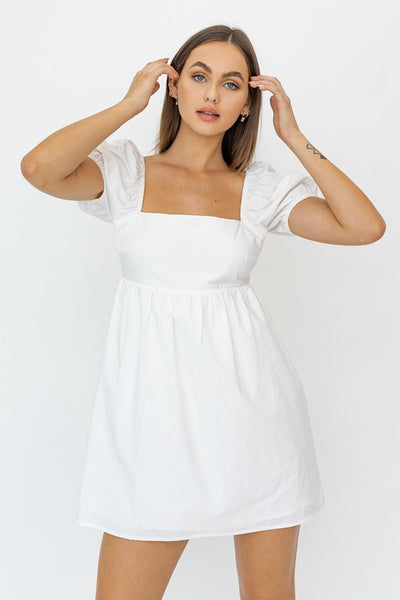 SHORT SLEEVE BACK TIE DETAIL BABYDOLL DRESS