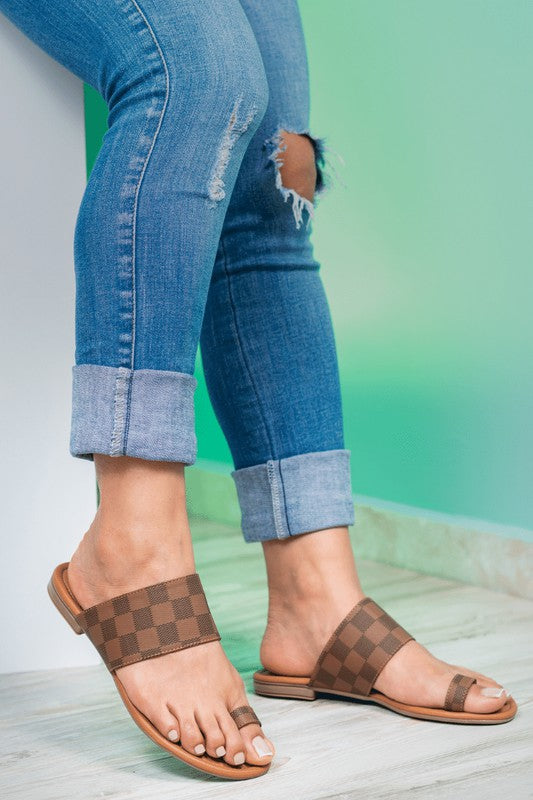 Brown Checkered Sandals