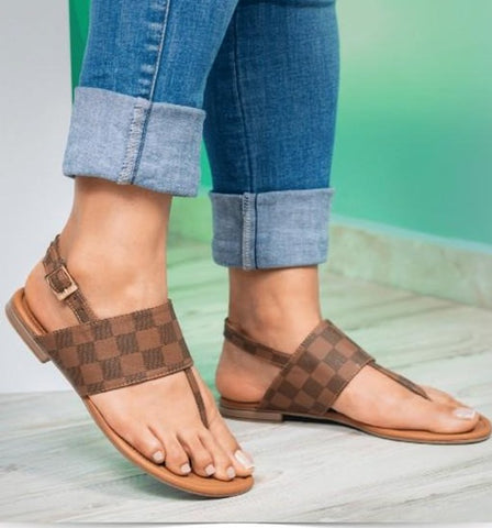 Buckled Brown Checkered Sandals