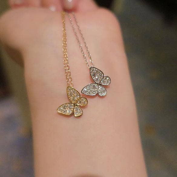 14K Gold Sparkly Butterfly Necklace