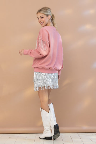 Rhinestone Fringe Pullover