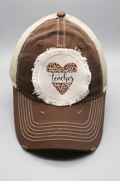 Leopard Heart Teacher Middle Patch Hat