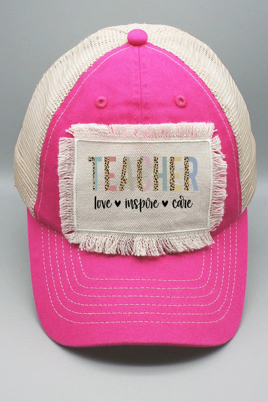 Leopard Teacher Love Inspire Care Patch Hat