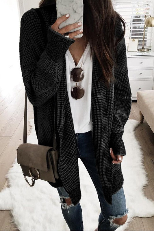 Plaid Long Sleeve Open Front Knit Sweater