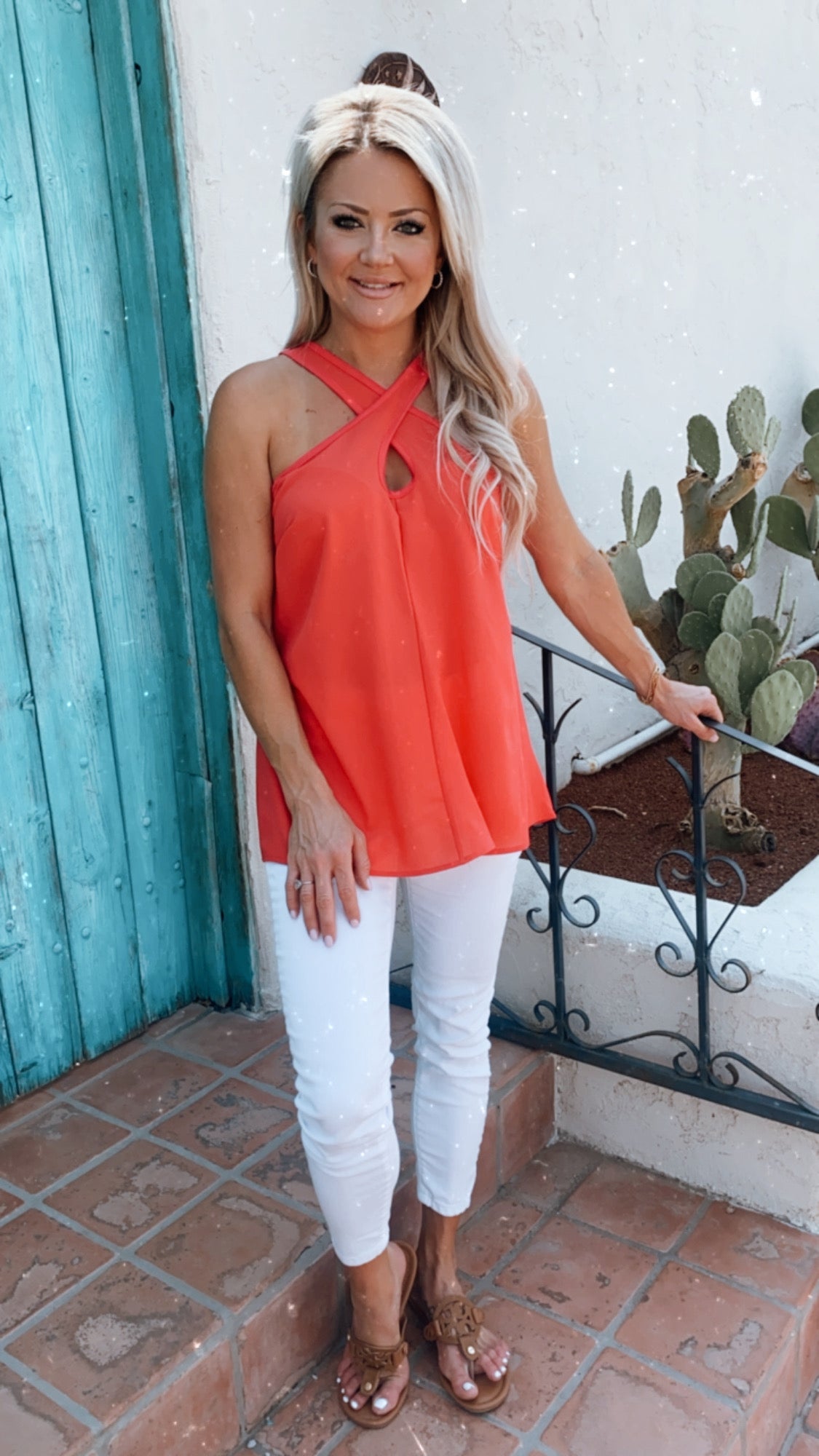Chic Coral Cross Top
