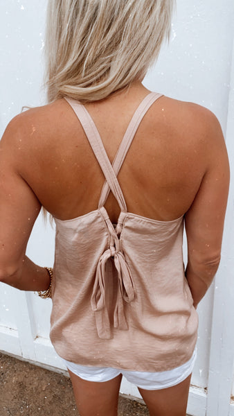 Layla Lace Up Top in Champagne