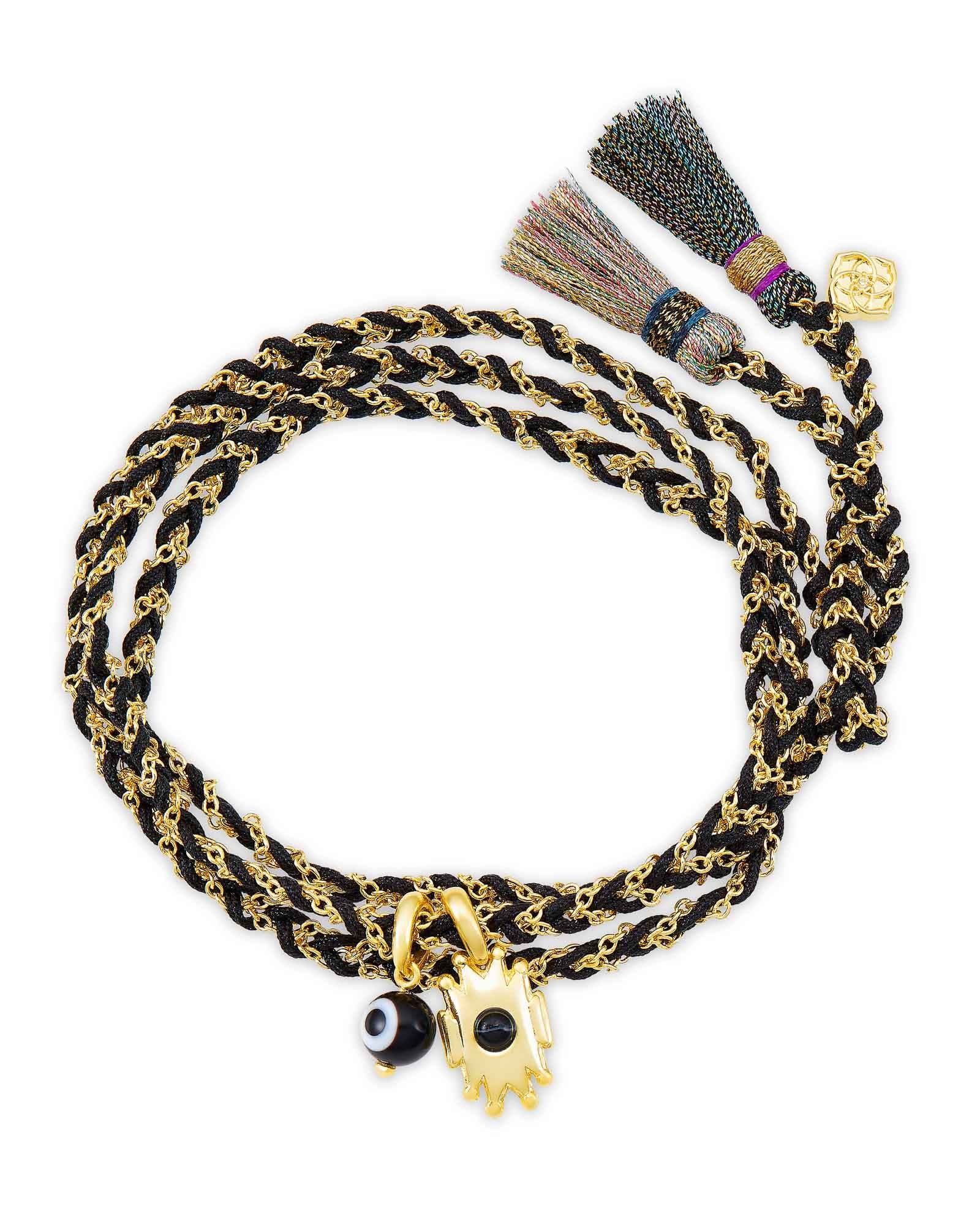 Shiva Wrap Bracelet in Gold Black Banded Agate